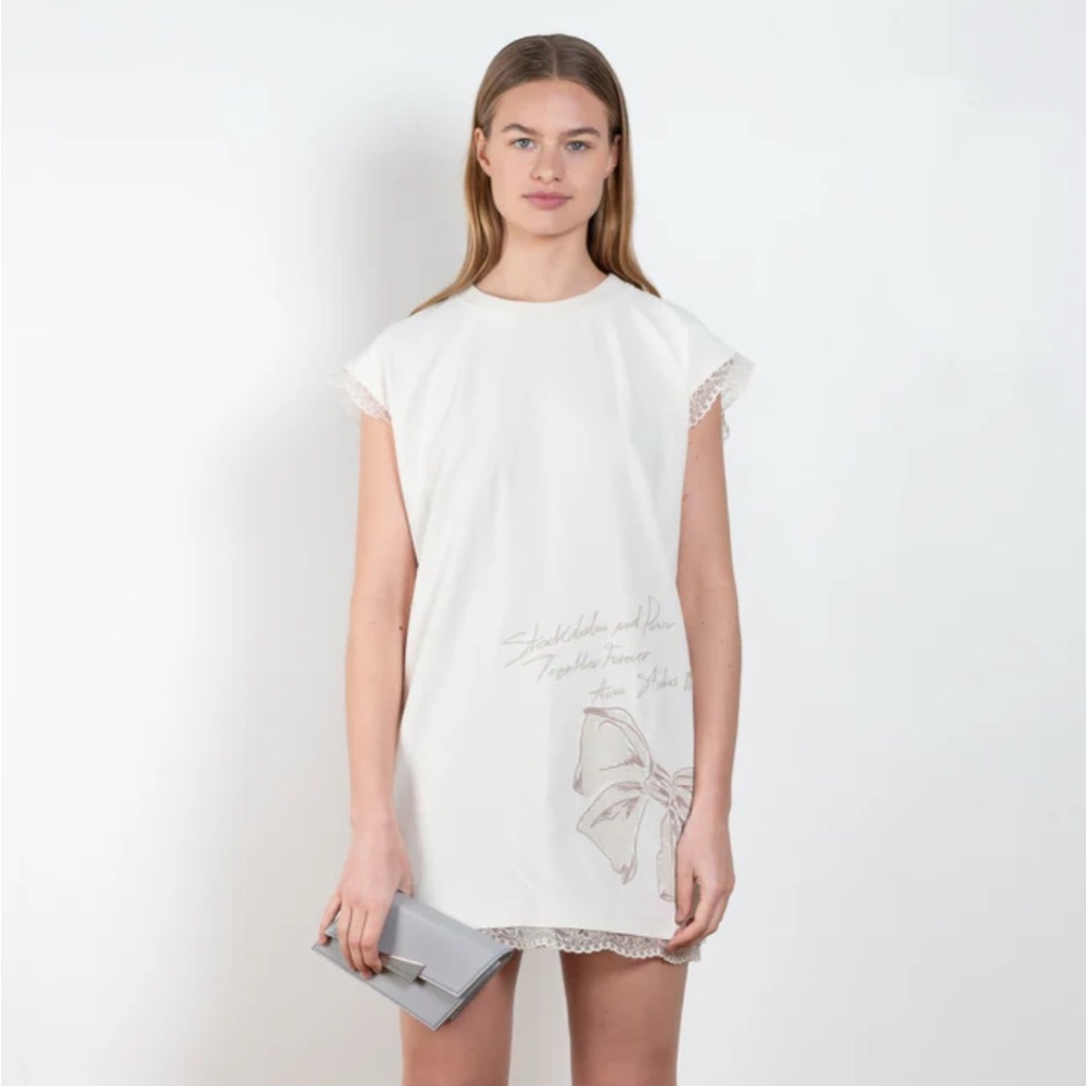 Acne Studios Dusty White Short Dress Embroidered
